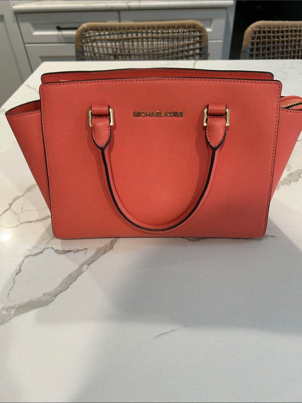 Michael Kors Coral-Orange Saffiano Leather Satchel